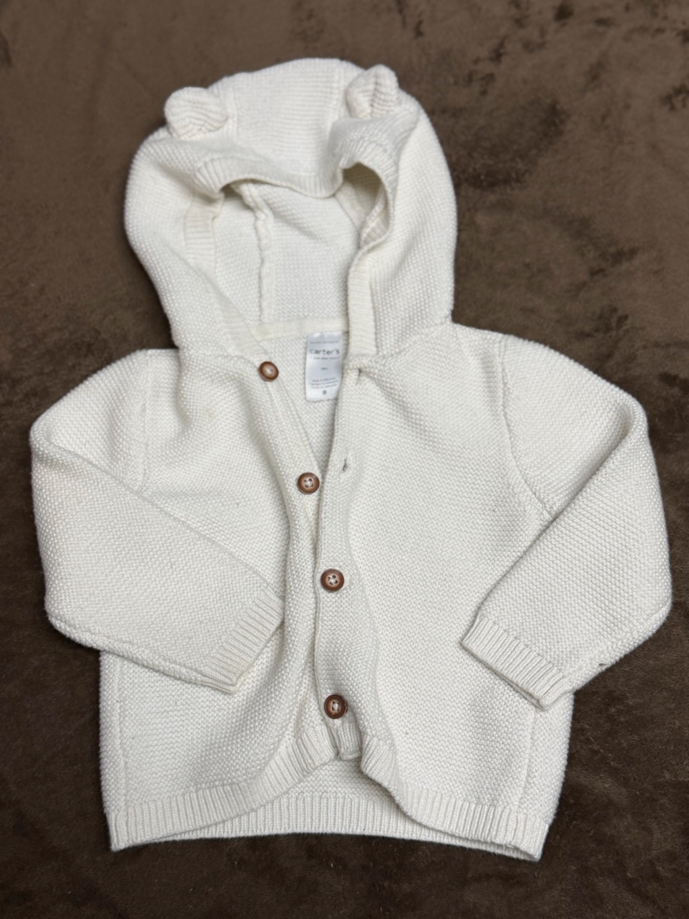 Carter's Cream Hooded Knit Cardigan with Wooden Buttons